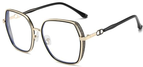 AOOLIA Lunettes Anti-Lumière Bleue à Grande Monture Légère en Métal, Lunettes de Lecture d'Ordinateur Style Moderne, Confort et Élégance pour Femme, Homme (Noir)
