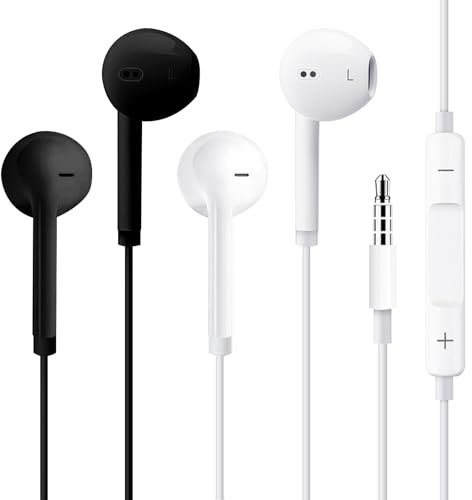 2PCS Auriculares Cascos con Cable, Auriculares con Cable y Microfono, Auriculares Jack 3.5mm con Aislamiento Ruido y Control de Volumen, Auriculares In Ear para iPhone iPad Samsung Huawei Android MP3