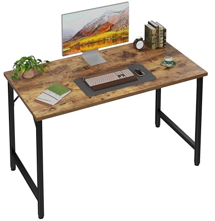 Grandder 100 cm Computer Desk, Small Home Office Desk Study Writing Kid Table, Simple PC Work Desk, Adjustable Feet, Rustic Brown
