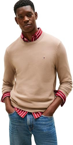 Tommy Hilfiger Jersey Hombre Essential Structure Crew Neck Regular Fit, Beige (Coastal Taupe), XS