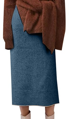 Jupe Femme Mi Longue- Jupe Portefeuille Vintage Taille Haute en Laine Droit Couleur Unie Décontracté Confortable Chaud Ligne A Coupe Slim Chic Et Élégants Passe-Partout Streetwear Skirts