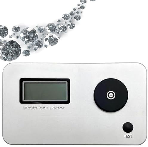jcwwolk Ädelstensrefraktometer, smyckestestare identifieringsverktyg, brytningsindex 1 300–3 000, med LCD-skärm, för smycken, guld, silver och diamanter