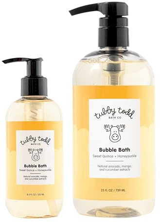 TUBBY TODD Bubble Bath for Kids, Toddlers & Babies - Hypoallergenic, Non-Irritating Sensitive Skin Bubble Bath - 2 Pack, 25 fl oz & 8 fl oz - Sweet Quince & Honeysuckle