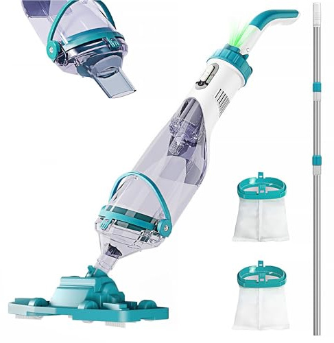 2026NEW Pool Vacuum with Telescopic Pole, All Angle&LED Display, 19 GPM Suction, Up to 60 Minutes Runtime, Cordless Handheld Pool Vacuum Cleaner for Pools, Spas & Hot Tubs, Includes 4-Pack Filter Bags