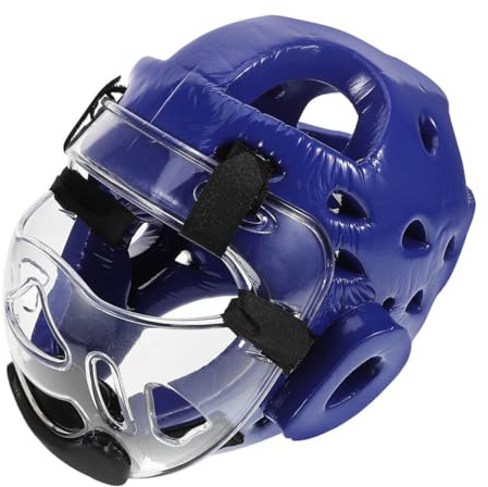 Veemoon Casque de Taekwondo Ajustable Bleu Rembourrage en Mousse, Casque Intégral Léger pour Garçon et Filles, Protection pour Entraînement Boxe et Sports de Combat