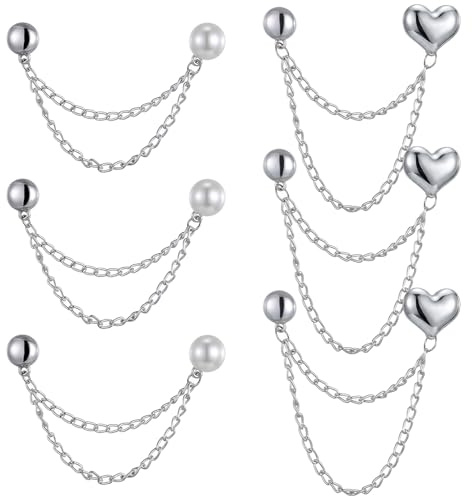 YBEATY 6 Pcs Magnetic Button Shirt Clip Magnetic Clothing Clip with Chain (Pearls + Hearts, 6)