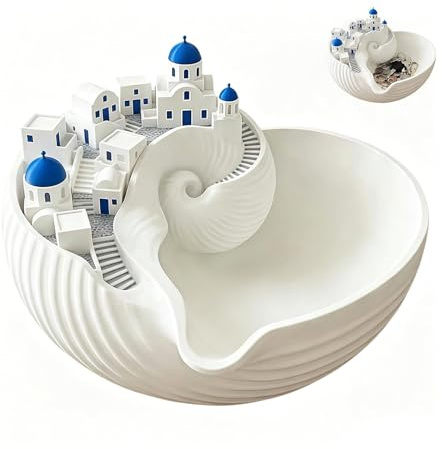Ciotola portaoggetti di Santorini, organizer per chiavi dell'isola greca stampata in 3D, ciotola conchiglia da costruzione a cupola blu, vassoio decorativo in stile architettonico (1pc)