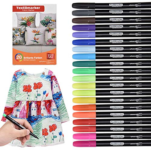 Willingood 20 Pack Fabric pens | Permanent Fabric Marker pens | Fabric pens for t Shirts Bags Cloth Bags and Various Types of Fabrics