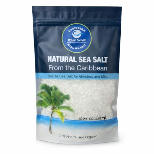 100% Gourmet Caribbean Sea Salt, Extra Coarse Crystals for Grinder Refill, Clean Natural Rock Sea Salt for Salt Mill, Gourmet Cooking & Table Use, 16 oz (1 lb)