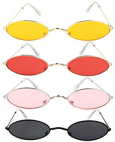 BHGT 4 Paar Oval Brille Partybrillen Set Retro Brille Vintage Sommer Kleine Brille Damen Herren Frauen für Party Foto Requisiten Kostüm Club Tanz