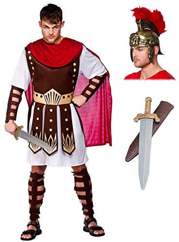 A2ZFD Mens Roman Centurion Costume + Helmet (With Sword Option) - Gladiator Fancy Dress (Small (Chest 37), + Helmet & Sword)