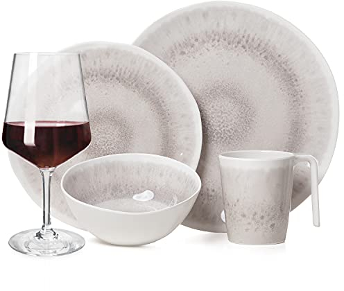 Vaisselle de camping en mélamine pour 4 personnes - Design enclume - 16 pièces - Verres à vin rouge - Vaisselle de table de pique-nique BBQ