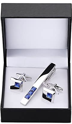 EIFINE Cristallo Blu Set di fermacravatta con Gemelli in Cristallo Blu per Uomo Regalo