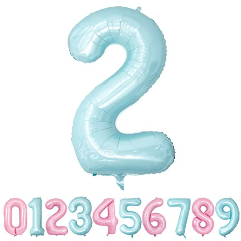 Palloncini Compleanno 2 Anni Blu Pastello Palloncino XXL Di 100 Cm Foil Gigante Numero 2 Numeri Gonfiabili Bambino Ragazzo Compleanno Anniversario Decorazione Feste (Blu Pastello)