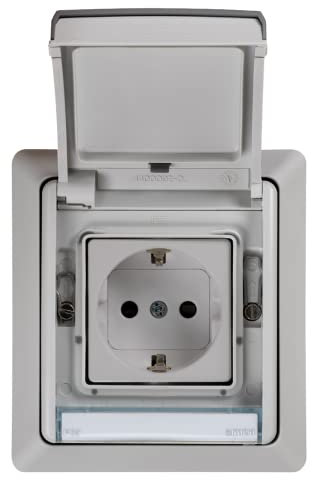 SIMON - Base de Enchufe Exterior , Estanco Toma Schuko, Serie Simon 44 Aqua, 250V 16A, Enchufe Superficie Pared, Fácil de Instalar, Embornamiento a Tornillo, Incluye Caja, Tapa y Mecanismo, Color Gris