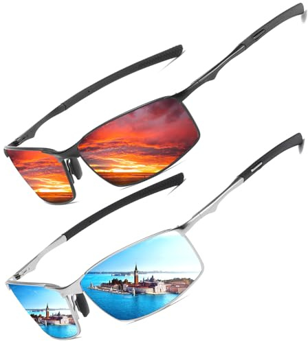 LEDING&BEST Lunettes de soleil Pilote polarisées hommes femmes Extérieur Léger Cadre métallique Pêche Golf Conduite Élégant Rétro lunettes Anti-Reflets Cat 3 CE