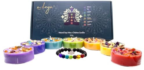 Complete Set of 7 Chakra Scented Soy Wax Candles Infused with Crystals and Flowers Includes Natural Stone 7Chakra Bracelet with Tree Pendant Gift, Best Gift for Women,for Yoga,Meditation 350g