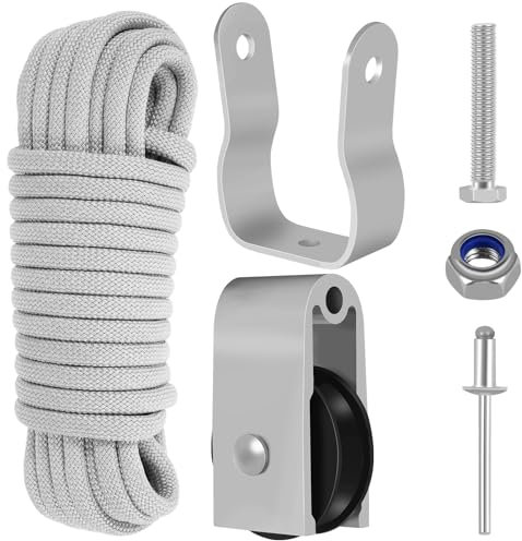Extension Ladder Pulley Kit 40Ft Telescopic Ladder Rope and Pulley Kit AC30-2 Extension Ladder Rope Replacement Extension Ladder Replacement Rope for Pulley