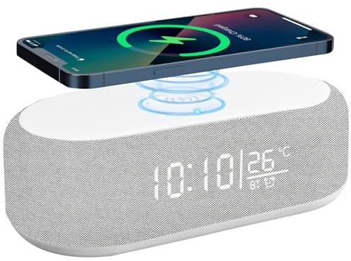 Réveil numérique, réveil numérique avec lumière, recharge sans fil 15W pour IPhone/Samsung, réveil sans tic-tac, haut-parleur Bluetooth, 9 couleurs, luminosité réglable affichage de la température
