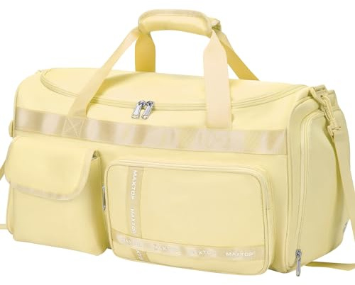 MAXTOP Travel Duffle Bag for Women Carry On Tote Weekender Overnight Bag Large Capacity Duffel Bag with Shoe Compartment,Gym Tote Bag with Dry and Wet Separation Yellow