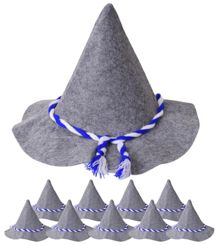 TE-Trend 10 Stück Seppelhut Filzhut - Blau-Weiße Kordel, Ideal für Oktoberfest, Volksfeste, Wiesn, Hüttengaudi, Trachtenhut als Herren Outfit grau