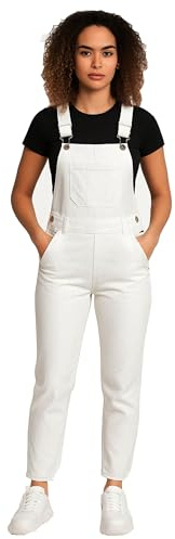 imporio 11® Ladies Women Denim Dungarees Long Length Pinafore Dungaree Denim Jumpsuit UK Sizes 8-10-12-14-16-18-20-22 (UK, Numeric, 14, Regular, Regular, White)