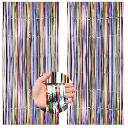 LongHoneySong 2 Stück Lametta Vorhang Bunt Glitzervorhang Lametta Glitzer Vorhang Geburtstag Party Vorhang Fotovorhang Geburtstagsdeko Party Glitzer Geburtstag Deko Party Dekoration（1 m x 2 m）