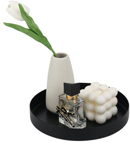 YYTECH Deko Tablett Rund Ø 20 cm Rundes Serviertablett Schwarz Matt aus Metall |Dekoteller & Dekotablett für Adventskranz Teller, Schmuck, Make-up Organizer, Vasen | Edelstahl Servierplatte