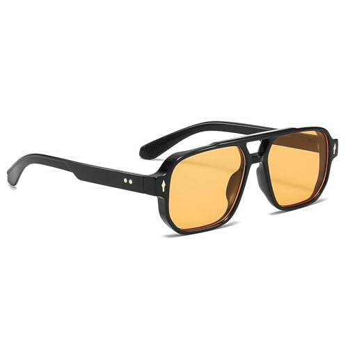 Occhiali da sole rettangolari a doppio ponte retrò pilota – Occhiali da sole per donne e uomini stile classico quadrato vintage occhiali protezione UV400 guida all'aperto, Nero