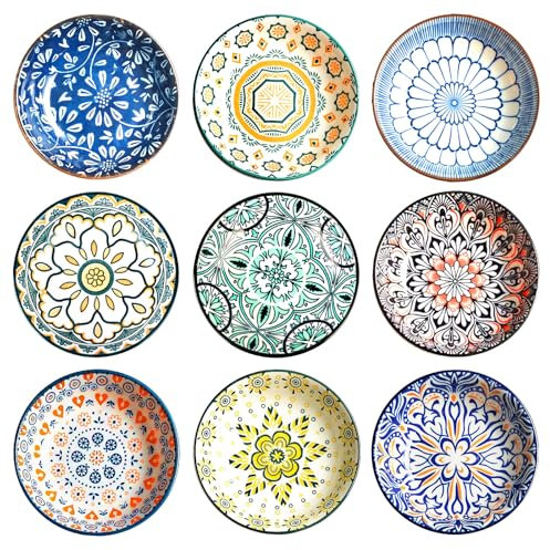 Dip Schälchen, 9 Stück Soja Saucenschälchen Keramik Ø 10cm, Tapas Schalen, Keramikschale, Keramik Dipschalen, Gewürzschalen, Vintage Sushi Schälchen,Snackschalen für Snacks Gewürzen Sojasauce Saucen