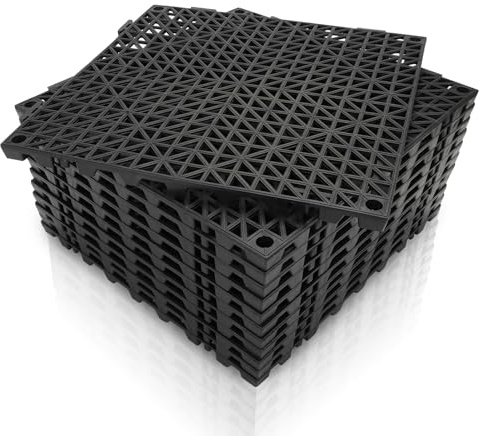 DLYYPLUS Modular Interlocking Cushion, 12 Pcs 11.6 x 11.6 Non-Slip Splicing Drainage Mats with Drain Holes, Soft PVC Floor Tiles for Restroom, Bathroom, Kitchen, Deck, Pool, Patio, Balcony, Yard
