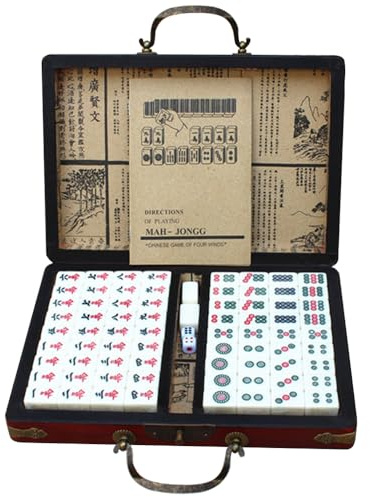 Set de Mahjong numerado Chino, 144 Azulejos Mahjong Set portátil Juguete clásico Tradicional Chino Juguete con una Caja de Transporte para el Juego al Aire Libre Universal Interior