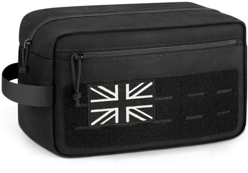 ETRONIK Tactical Toiletry Bag Men, Water-resistan Mens Travel Wash Bag with Molle System, Bathroom Shower & Gym Toiletries with Wet Pocket, Hanging Shaving Dopp Kit Shower Bag, Black