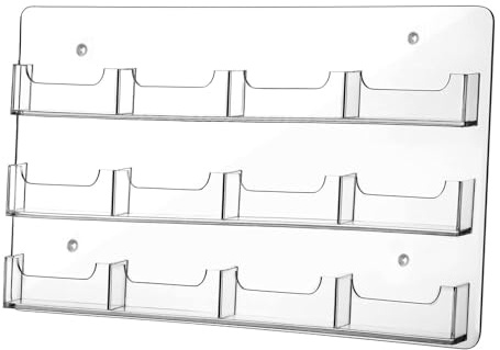 Harilla Soporte para tarjetas de visita, montaje en pared, horizontal, transparente, con pegatinas, organizador de tarjetas, 12 Bolsillos