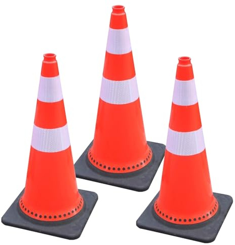 Trafikkon, Parkeringskoner, Stabil Struktur, med Reflexremsor, Tryck och Stöttålig, för Parkering, Trängselkontroll (3 ST)