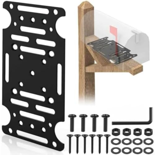 Yhenlovtt Soporte de montaje de buzón de acero con placa gruesa de 4 mm y múltiples patrones de agujeros para compatibilidad con varios postes de buzón diseñados para un apoyo duradero