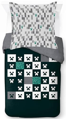 Jay Franco Minecraft Creeper sängkläder – supermjuka barnsängkläder med örngott, endast påslakan (fyllning ingår ej), grön, 2-delad enkelsäng