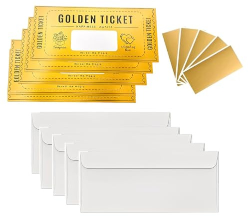 CFEWV 5 Pezzi Biglietto d'Oro Buono Regalo a Grattare Personalizzabile, Carta Regalo per Compleanno, Anniversario e Natale, Crea il Tuo Biglietto Dorato, Idea Regalo Creativa