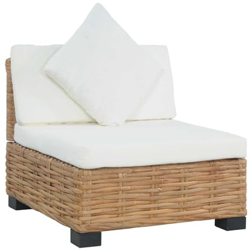 sephironlbb Divano senza braccioli in rattan naturale con cuscino, parte centrale, gruppo di sedute con imbottitura e schienale, salvaspazio, per terrazza, balcone, giardino d'inverno