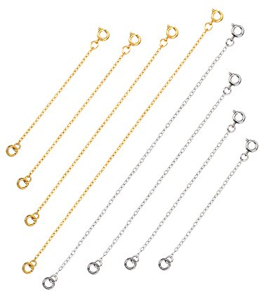Extensor de Collar Extensión de Cadena de Pulsera Extensor de Cadena de Acero Inoxidable para Fabricación de Bisutería, 8 Piezas, Plateado y Dorado