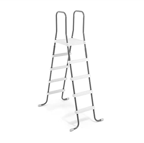 Intex 28067E Steel Frame 52 Pool Entry Step Ladder with Secure Non-Slip Steps for Above Ground Outdoor Swimming Pools, Silver