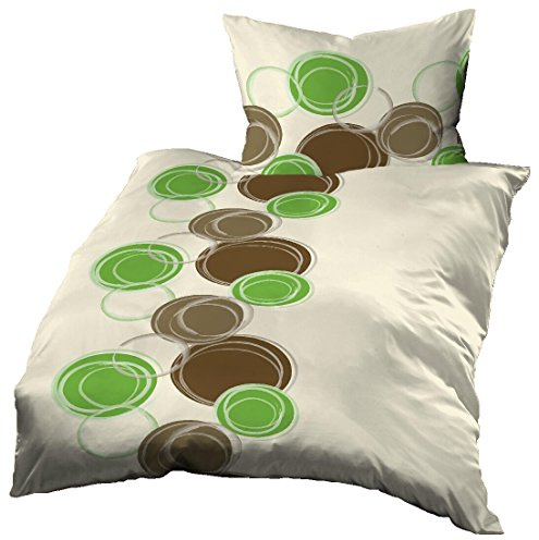 Gerald Wittmann Set Copripiumino Seersucker in Microfibra, Biancheria da Letto Singolo, Talpe/Cerchi, Marrone Verde Beige/Crema, 140x200 cm + 70x90 cm
