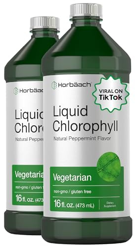 Horbäach Chlorophyll Liquid Drops | 100mg | 32 oz (2 x 16 oz Bottles) | Natural Peppermint Flavor | Vegetarian, Non-GMO, Gluten Free Supplement