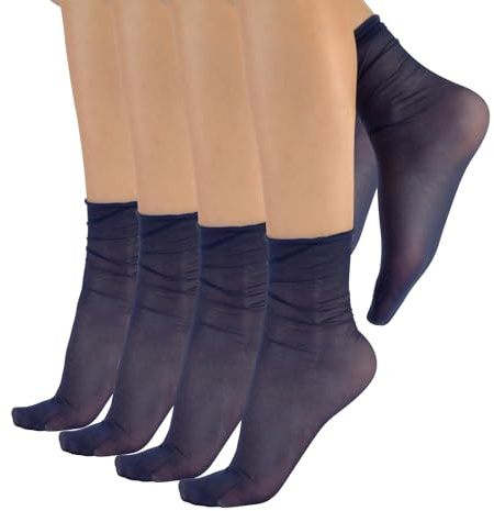 CALZITALY PACK 4/5/6 Paires Socquettes Voile Sans Bord Elastique | Taille Unique | Naturel, Noir, Bleu | 20 DEN | Made in Italy (Taille Unique, 4 Paires - Bleu)