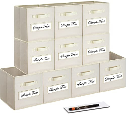 artsdi 11 Inch Storage Cube,Storage bin (Set of 10) Foldable Fabric Cube Storage Bins with 10 Labels Window Cards & a Pen,Baskets Containers for Shelves,Closet Organizers Box,cube storage,Beige