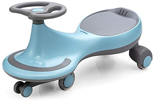 BABY JOY Wiggle Car for Kids, Swing Car with LED Flashing Wheels, No Batteries, Gears or Pedals, Uses Twist, Turn, Wiggle Movement to Steer, Ride-on Toy for Boys Girls 3 Year Old and Up (Blue)