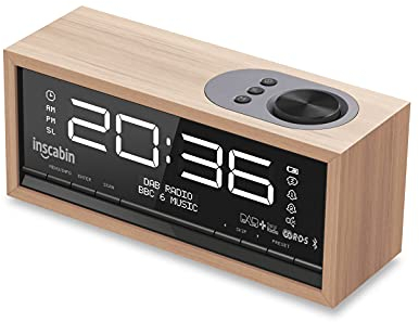 Inscabin C1 DAB/DAB+ FM Digital-Radiowecker mit großem Bildschirm, tragbarer kabelloser Lautsprecher mit Bluetooth, Stereo-Sound, schönes Design für Schlafzimmer, Küche, Büro (Kirsche)