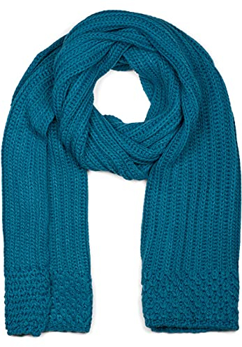 styleBREAKER Damen langer Strick Schal mit Rippen und Perl Strickmuster, warmer Winter Strickschal Einfarbig 01018164, Farbe:Petrol