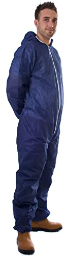 Expert Workwear Disposable Coveralls Boilersuit White Blue Red Painters Protective Overalls Suit (L, Blue, 1)