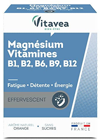 VITAVEA BIEN-ETRE - Magnésium - Vitamines B1. B2. B6. B9. B12 - Réduction de la Fatigue - Détente et Relaxation - 24 Comprimés Effervescents - Fabriqué en France
